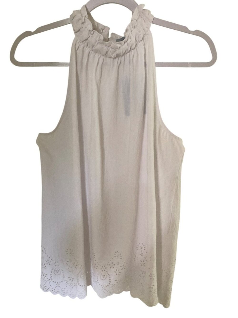 Floral & Ivy Women's White Halter Eyelet Ruffle Neck Blouse  NWT